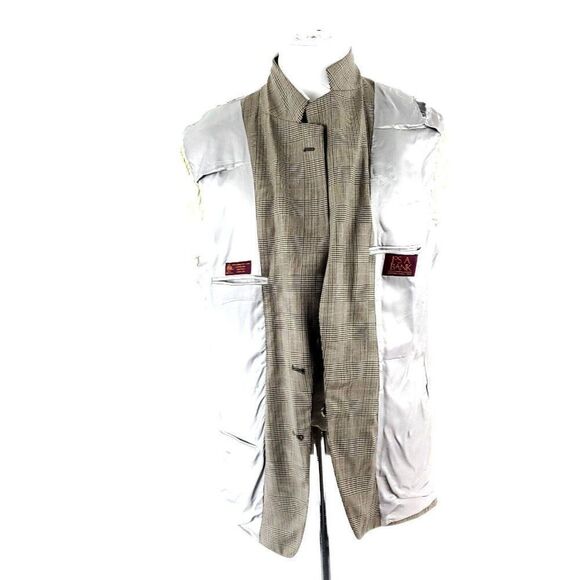 Jos A Bank Wool 2 Button Sport Coat 40R Beige Plaid Windowpane Unconstructed Sho - Picture 10 of 11